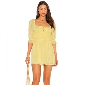 Majorelle Revolve Dress Womens XS Lelani Yellow Smocked Waist Mini New